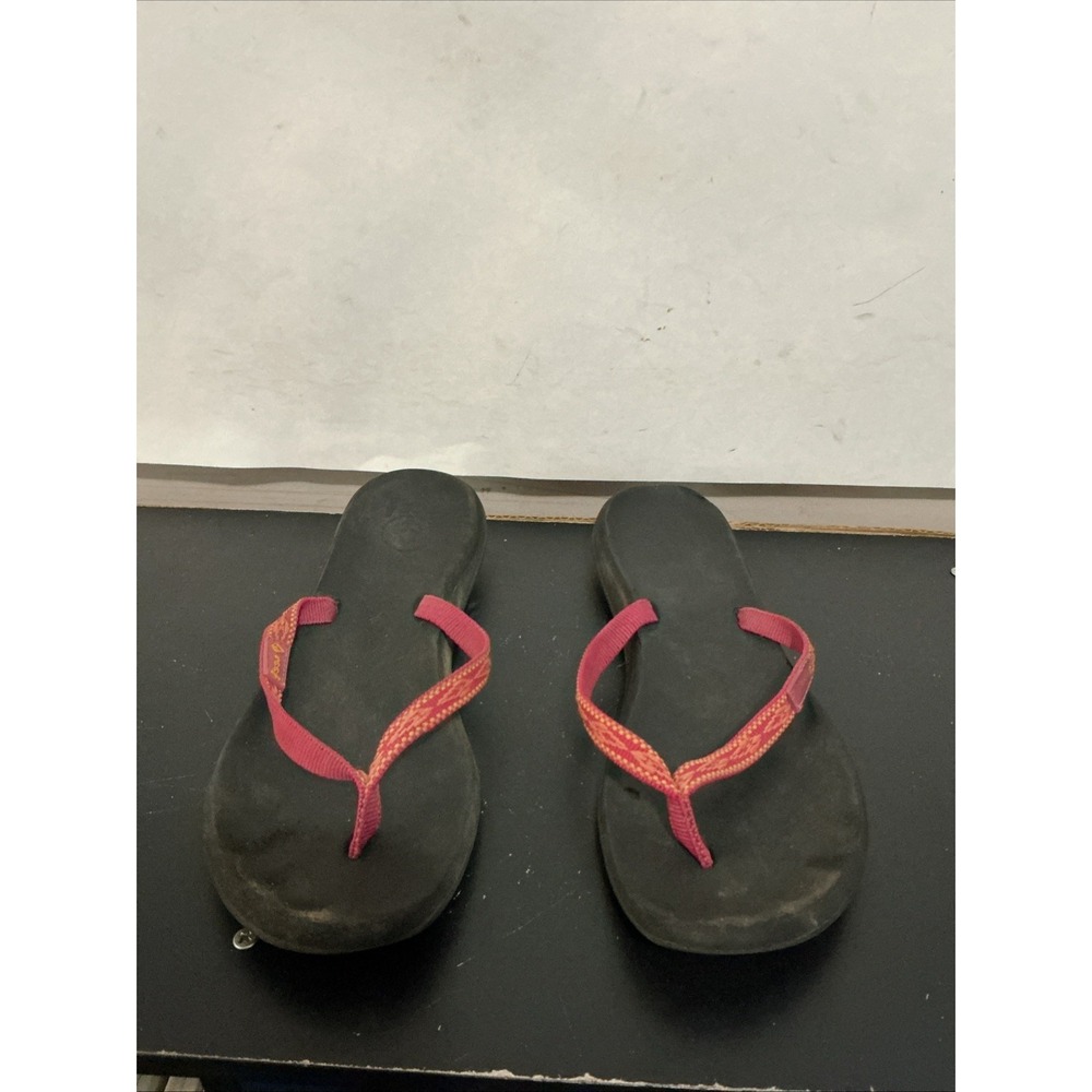 Reef Sandy Womens Red Woven Strap Flip Flops Sandals Size 9 Low Flat Heel